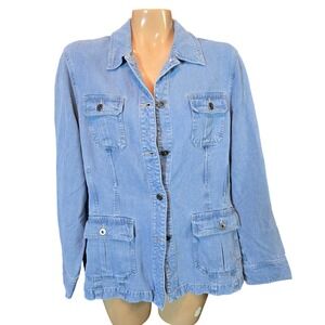 EasySpirit Chore Barn Shacket Blue Size XL‎ Button Front Utility Pockets Tencel